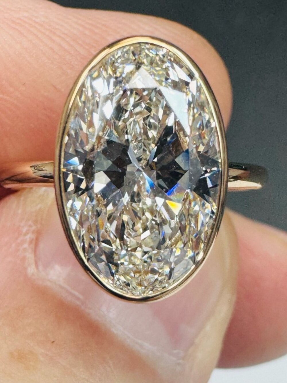 14k Yellow Gold Oval Bezel-Set Diamond Ring